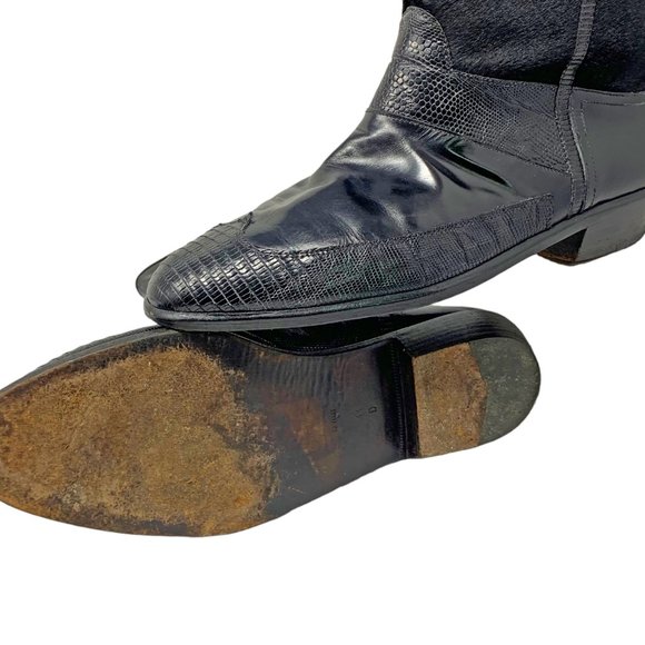 R Martegani Handmade‎ Leather Lizard and Calves Hair Midcalf Boot